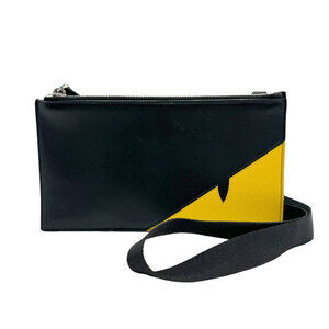Fendi Monster Leather Shoulder Bag Wallet Black Yellow